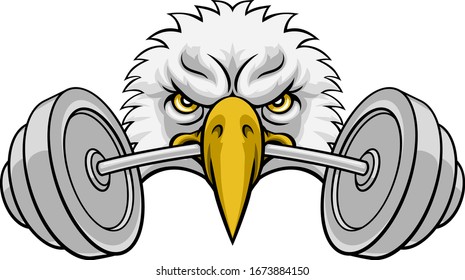 An eagle head barbell lifting weight gym cartoon mascot