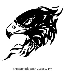 Eagle head, bird, predator, wild animal, emblem, heraldic symbol, vector, illustration in black and white color, isolated on white background