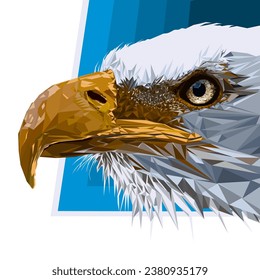Eagle head with blue shape background