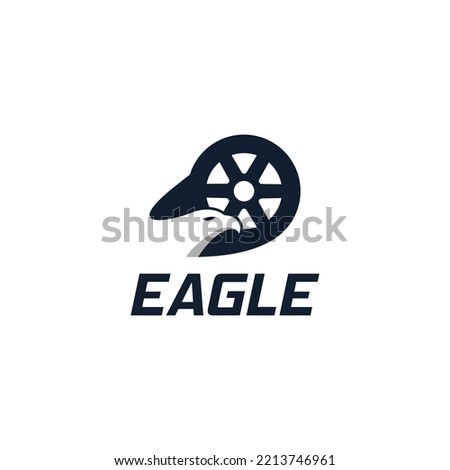 Eagle head with car wheel, tire shop logo icon sign symbol design. Vector illustration