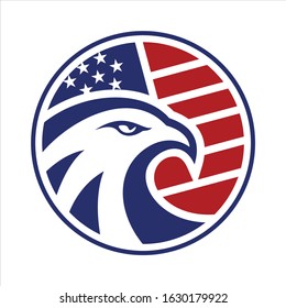 Eagle Head Circle American Flag Logo Vector