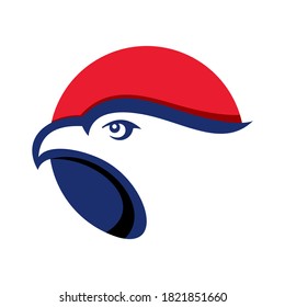 eagle head circle logo illustration, good for mascot delivery or logistic industry logo, flat color style with red and blue colors.