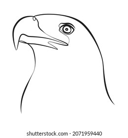 Eagle head close up one line drawing on white isolated background. Vector illustration
