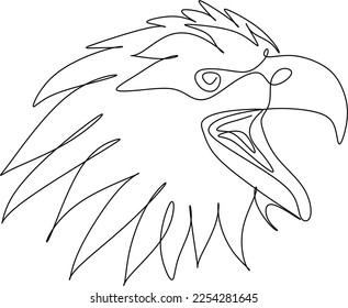 Eagle head in continuous line art drawing style. Black linear design isolated on white background. Vector illustration