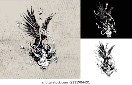 eagle and head devil vector black and white