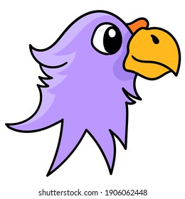 eagle head emoticon in purple, doodle draw kawaii. vector illustration art