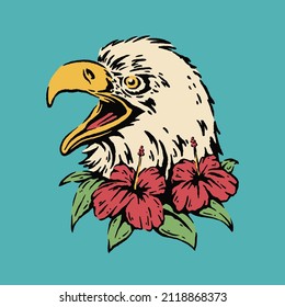 Eagle head and flowers illustration