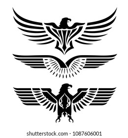 Eagle Head Fly Logo Black Icon Tattoo Vector Illustration
