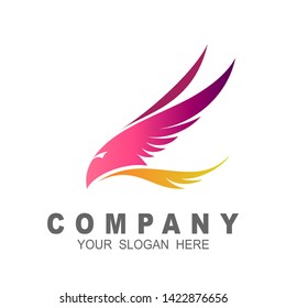 Eagle head with flying logo, vector design illustration