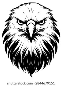 Eagle Head Front View Graphic Staring Bird with Detailed Feathers and Beak Silhouette