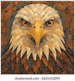 Eagle head front view in mosaic design vector illustration.