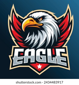 EAGLE HEAD GAMING LOGO WITH BLUE GRADIENT BACKGROUND