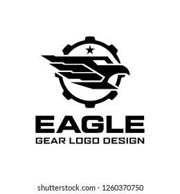 Eagle Head Gear military logo icon design template