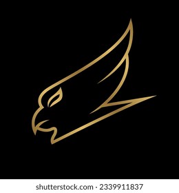 diseño del logotipo vectorial de la cabeza de águila con delineado de oro