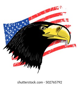 Eagle Head with Grunge American Flag - Vector USA Symbol