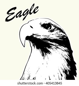 Eagle head hand drawn. Sketch isolated background. Stylized haired inscription . US Eagle.Template for the logo, poster, emblem .  Stylish illustration 
.