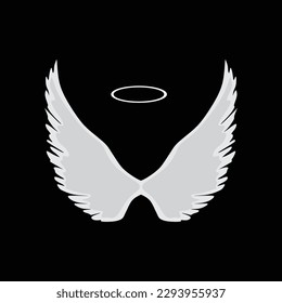 eagle head icon and Cartoon angel wings and nimbus set. White feather wings for cupid kid angelic with white nimbus and angel design elements wings and golden halo isolated vector design