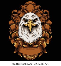 eagle head illustration with baroque ornament