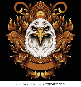 eagle head illustration with baroque ornament