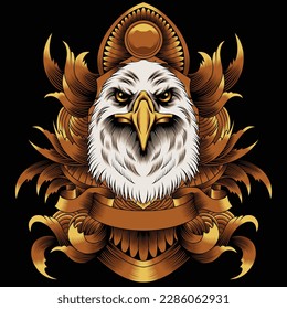 eagle head illustration with baroque ornament