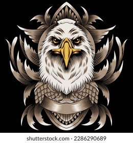 eagle head illustration with baroque ornament