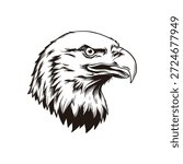 Eagle Head Illustration, Black and White Detailed Line Art Bird of Prey Portrait