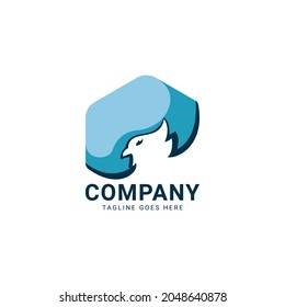eagle head inside blue hexagonal professional vector logo design