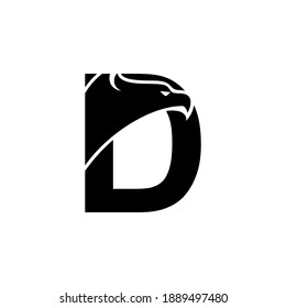Eagle head of letter D for logo or initial of business brand. Graphic illustration.