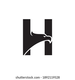 Eagle head of letter H for logo or initial of business brand. High quality black style graphic illustration.