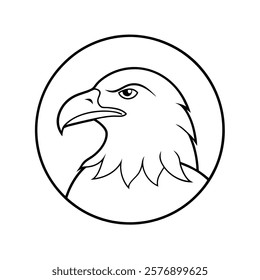 Eagle Head Line Art in Circle Vector Illustration - Stunning Outline Drawing Design