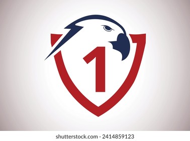 Eagle head Logo With 1 Letter unique concept. Creative Eagle head vector illustration.