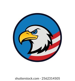 Eagle Head Logo in Circle with American Flag - Vector Art Illustration