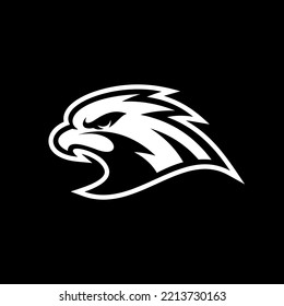 Eagle head logo design, falcon or hawk badge emblem vector icon on dark background