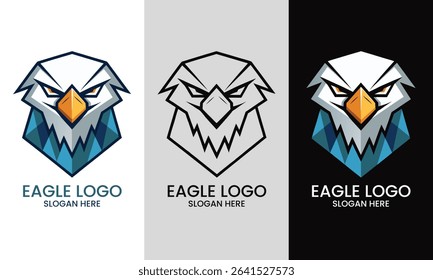 Eagle head eagle logo design, flying eagle wing illustration editable template, Bald eagle logo royalty image, vector art graphics, creative birds logo design