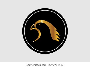 Águila, diseño del logo de la cabeza del águila pro vector con color dorado y negro