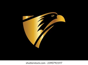 Águila, diseño del logo de la cabeza del águila pro vector con color dorado y negro