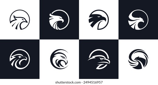 Eagle head logo design set with unique circle concept Premium Vector.