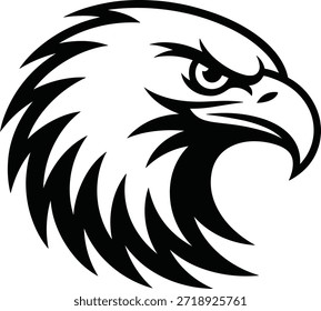 Cabeza de águila icono de logotipo, poderoso símbolo de pájaro halcón Ilustración vectorial en blanco y negro