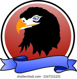 eagle head logo illustration with blank ribbon.
