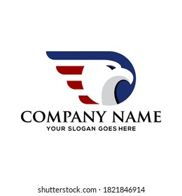 eagle head logo illustration, good for mascot delivery or logistic logo industry, flat color style with red and blue.