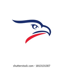 eagle head logo illustration,perfect, good for mascot delivery or logistic logo industry, flat color style with blue and red.