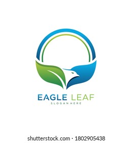 Eagle head logo and leaf combination, vector illustration