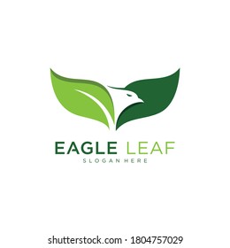 Eagle head logo and leaf combination, vector illustration