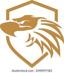 Eagle head logo, eagle head on shield, golden eagle head icon. Background image, vector illustration, postcard, banner. Vector.