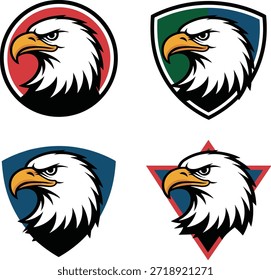 Adlerkopf-Logo-Set mit Schild- und Badge-Formen, Vektorgrafik