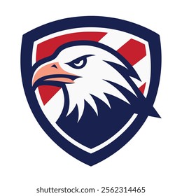 Eagle Head Logo in Shield with American Flag - Vector Art Illustration