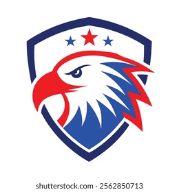 Eagle Head Logo in Shield with American Flag - Vector Art Illustration