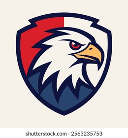 Eagle Head Logo in Shield with American Flag - Vector Art Illustration