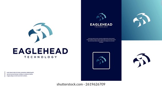 Eagle head logo symbolizes strength, with digital technology concept, modern abstract, vector illustration design.