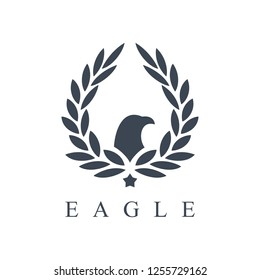 Eagle head logo with wheat leaf wings. Vector Illustration. 